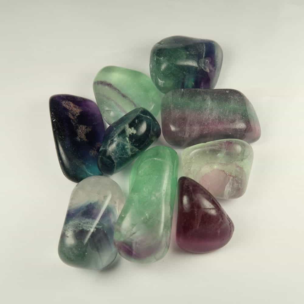green and purple rainbow fluorite tumblestones (2)