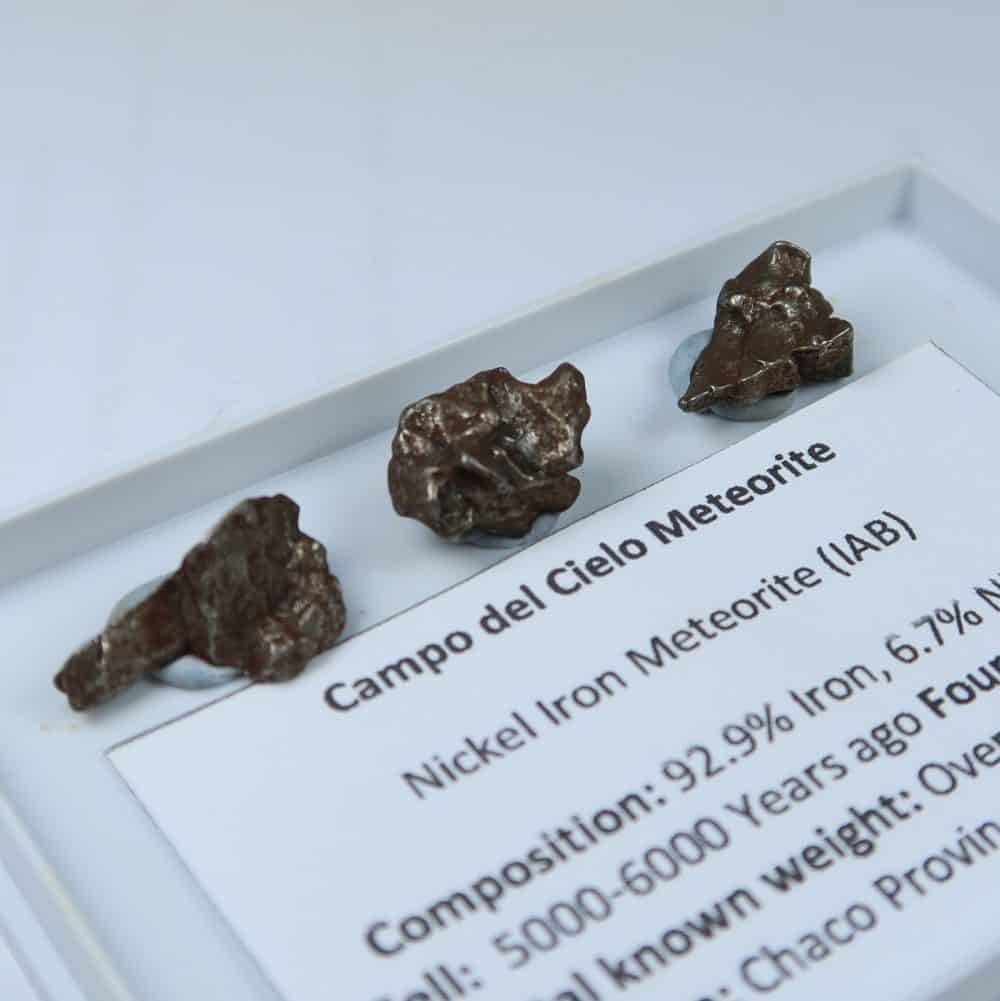 campo del cielo meteorite specimens in display box 5