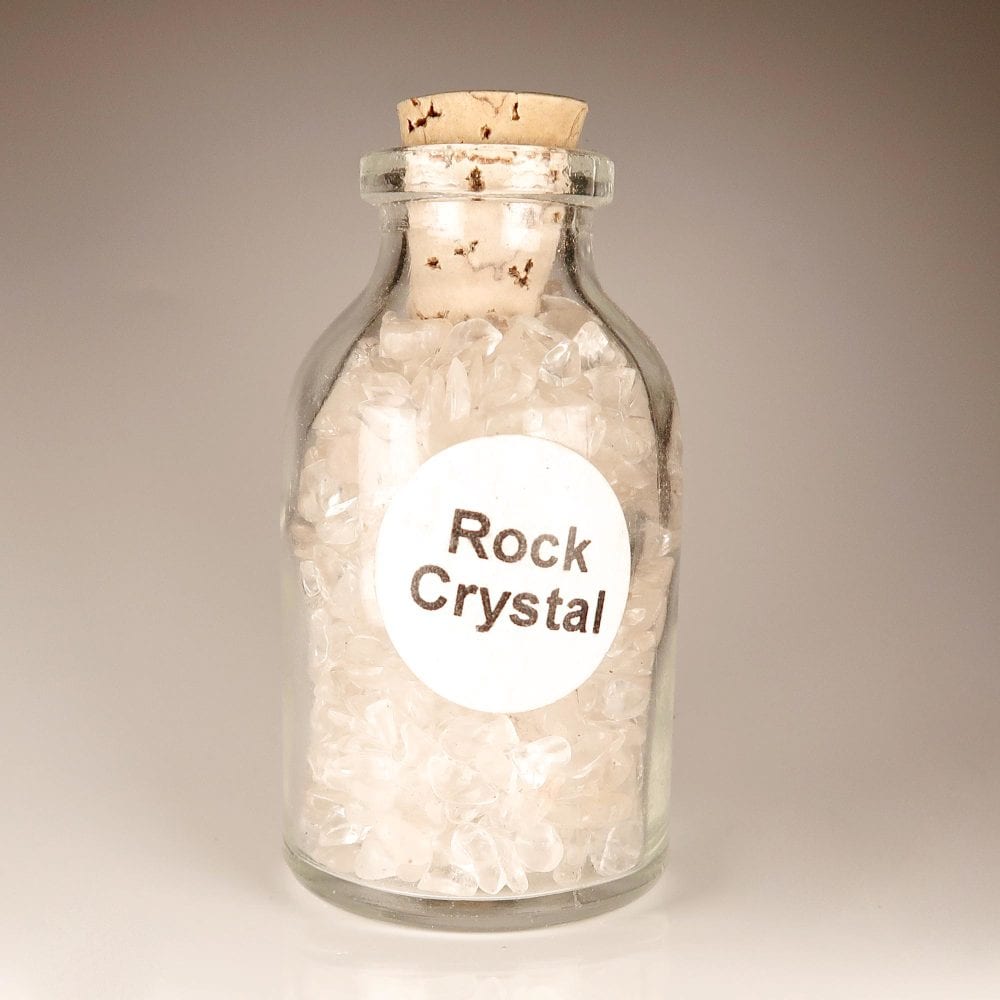 quartz crystal chips in a bottle (rock crystal)