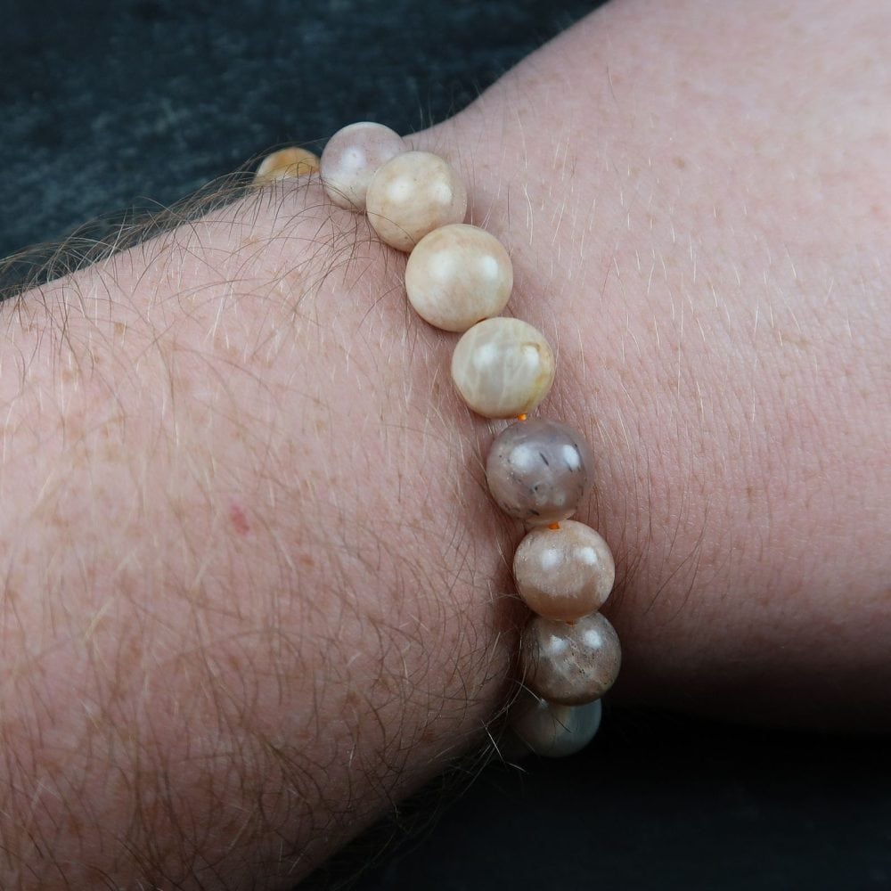 white sunstone feldspar round bead bracelets 4