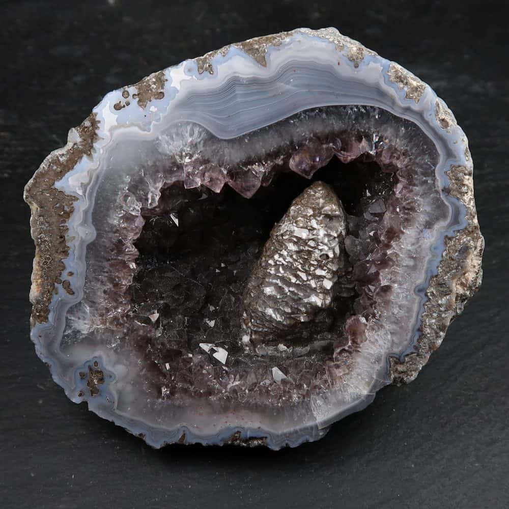 blue lace agate and smoky quartz geode (4)