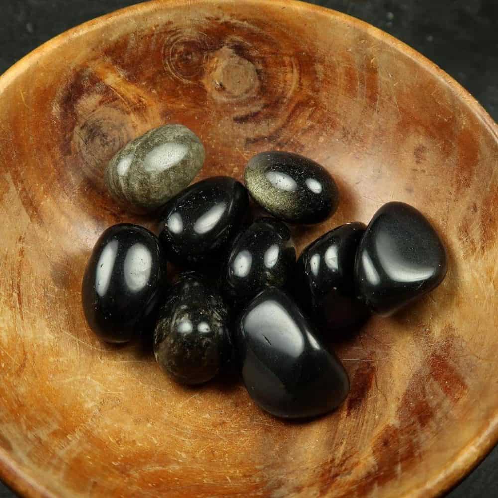 obsidian tumblestones (gold sheen)
