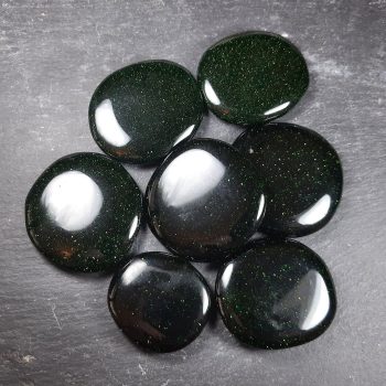 green goldstone glass palmstones thumbstones