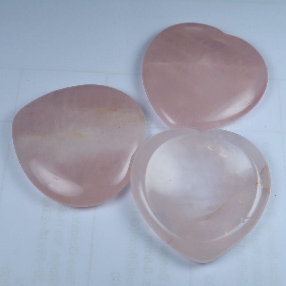 rose quartz heart shaped palmstones thumbstones