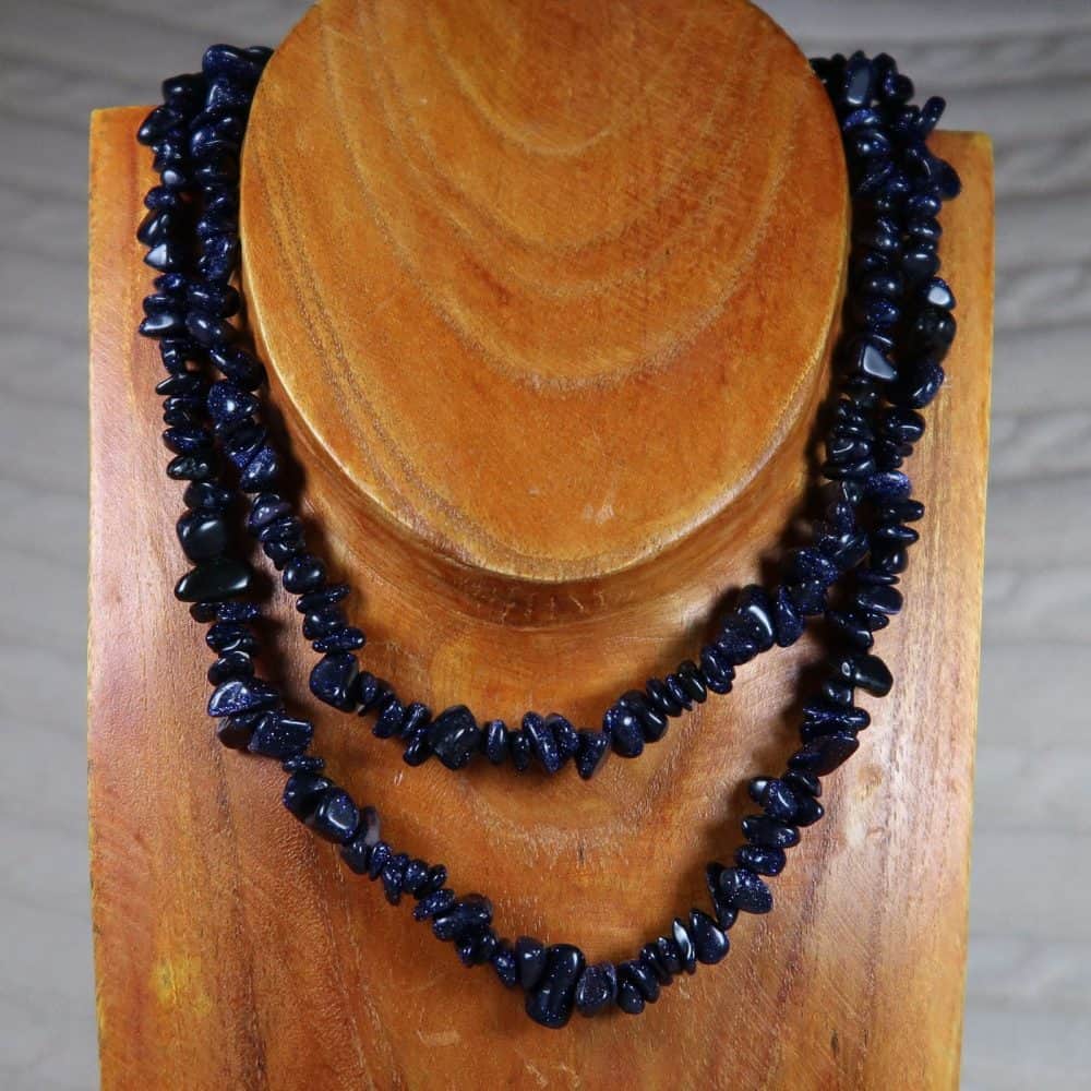 synthetic blue goldstone glass chip bead necklaces