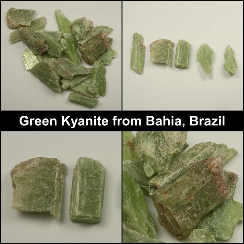 green kyanite from bahia brazil collage