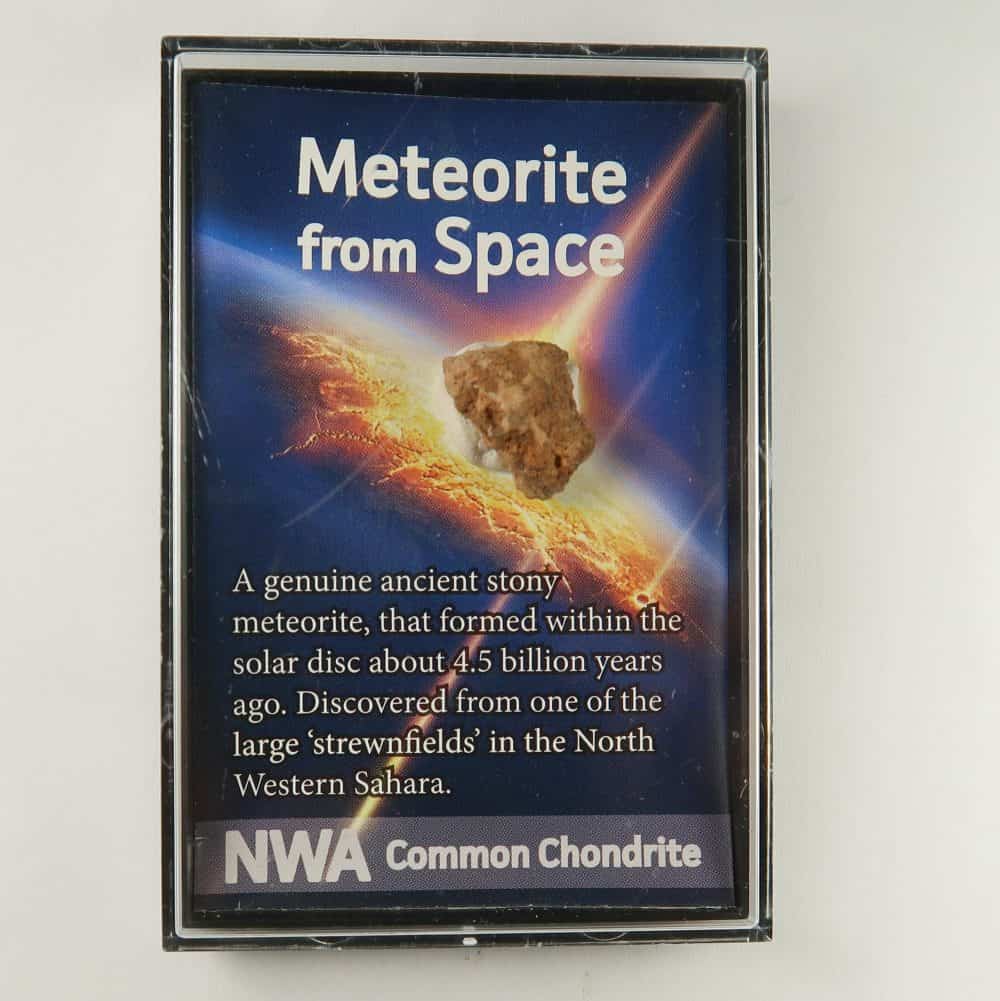 common chondrite (nwa) meteorite specimen in 'story box'