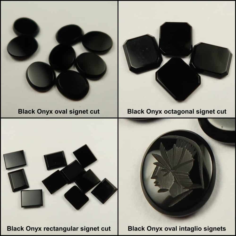 onyx cabochons (black, flat, signet and inlay)