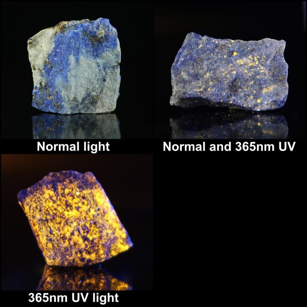 uv fluorescent lapis lazuli specimens collage