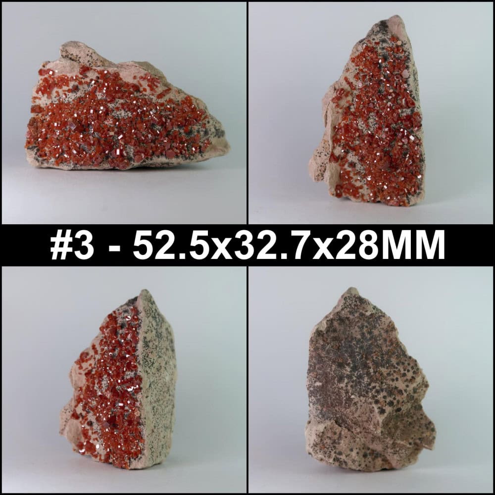 vanadinite on matrix from mibladen, midelt province, morocco 3 collage