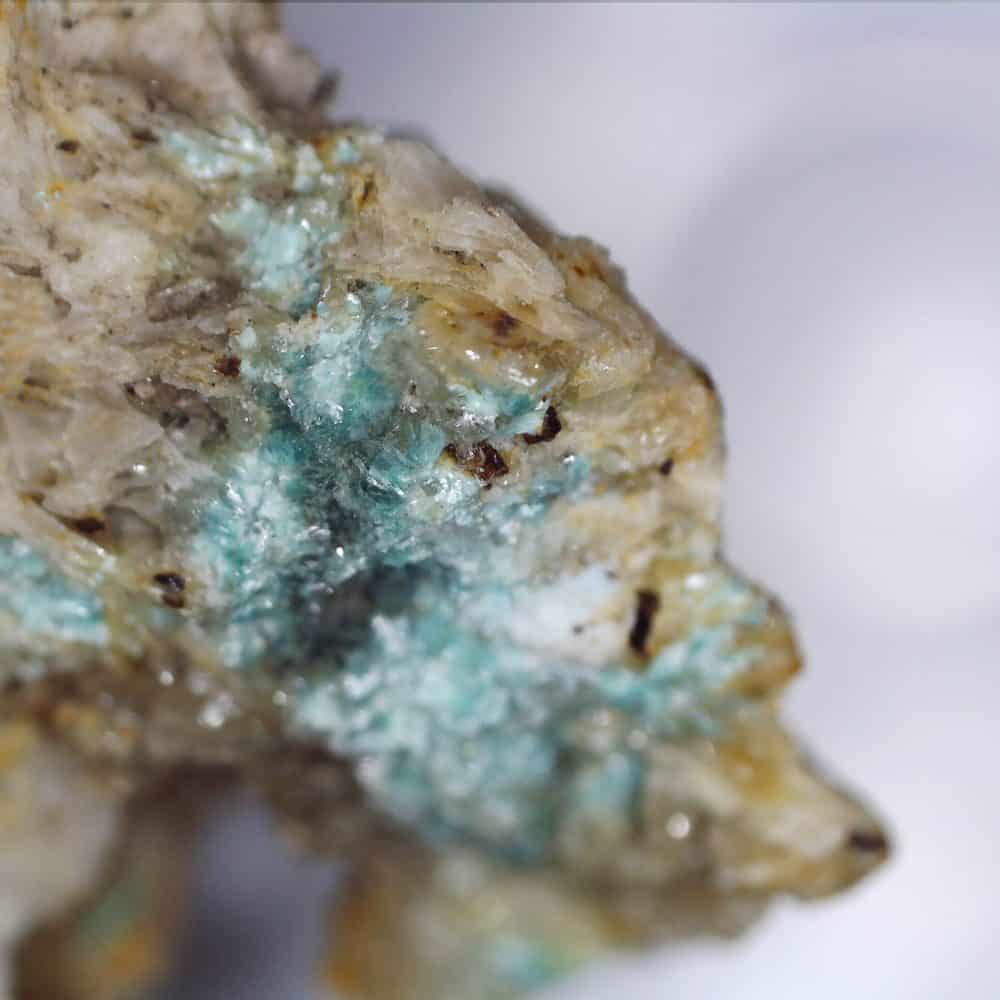 aurichalcite on baryte from old gang mines, north yorkshire