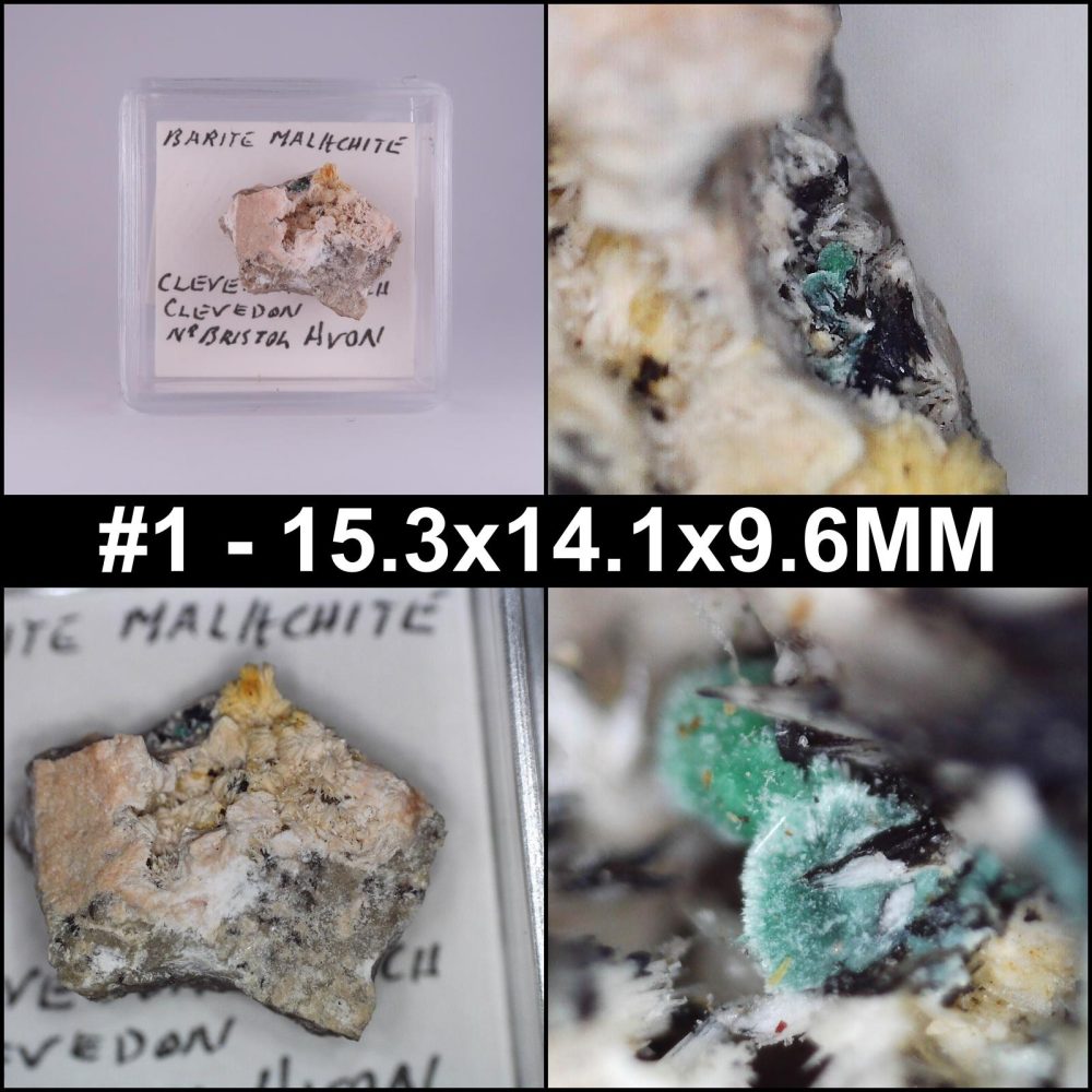 malachite on baryte from clevedon beach, north somerset