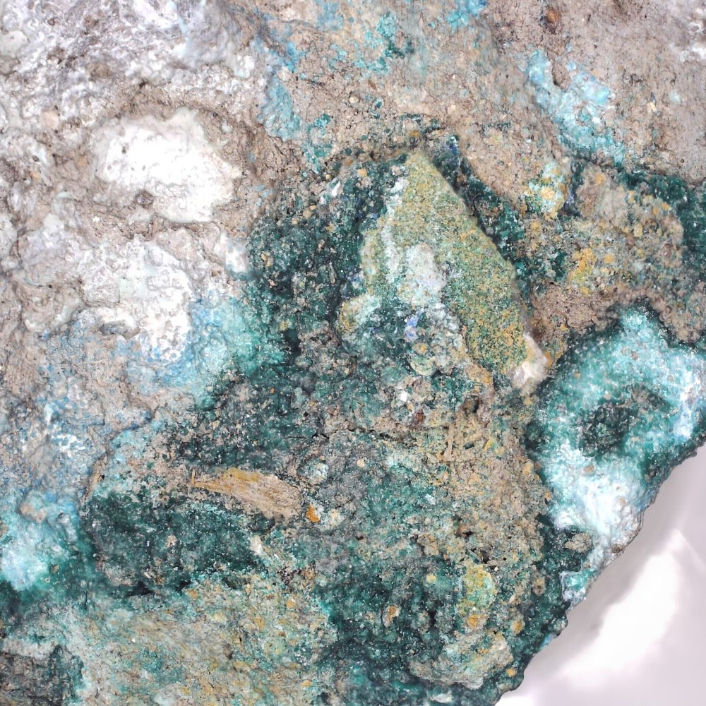 brochanthite and calcite from waterbank mine, staffordshire