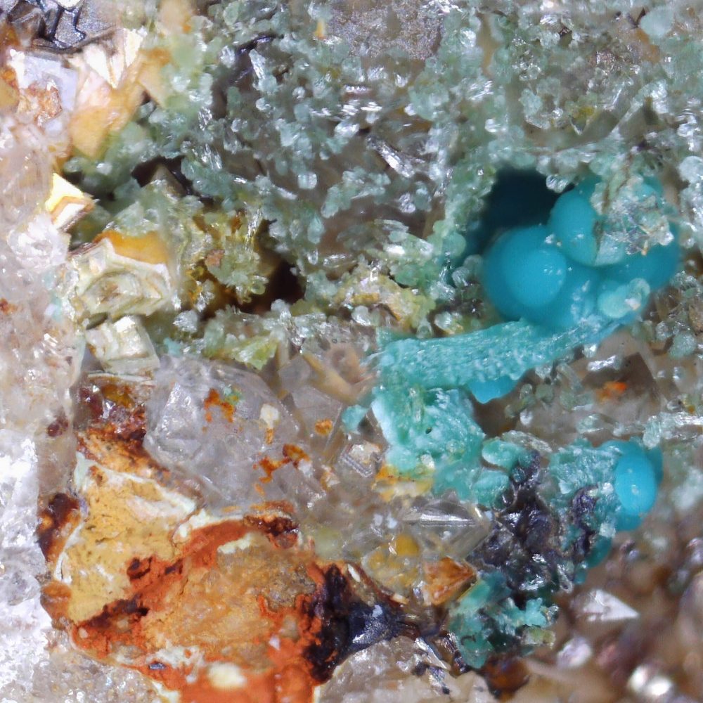 rosasite and adamite from vouves, greece