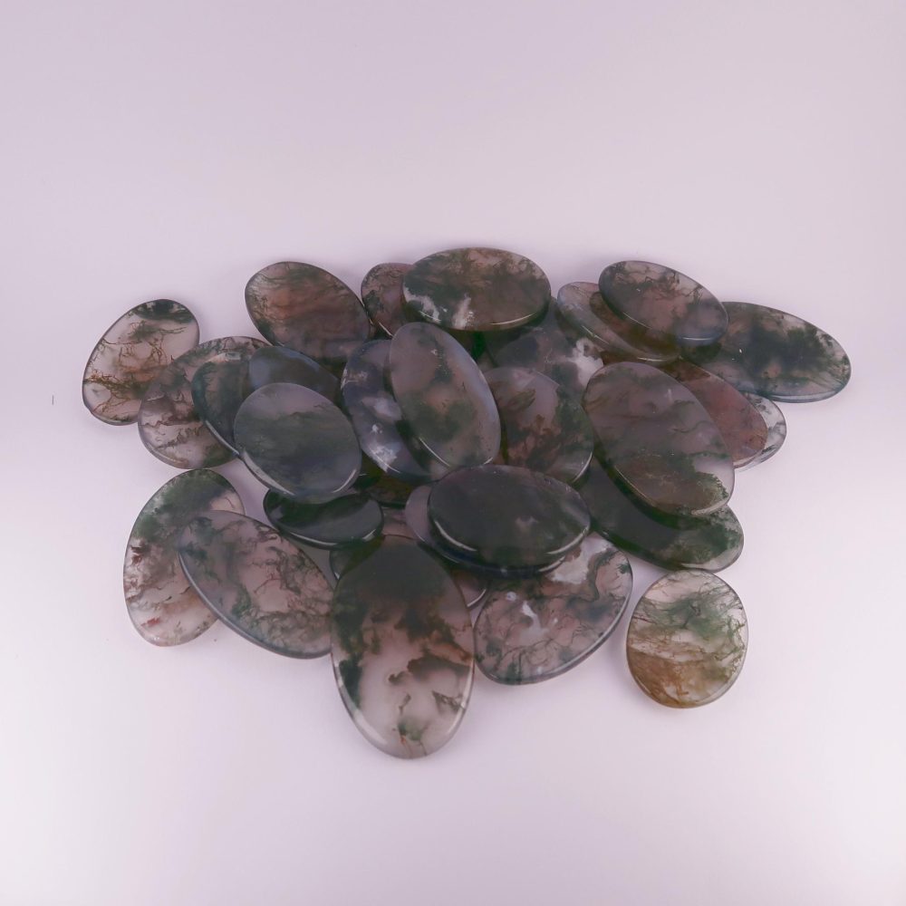 agate cabochons (green moss) (parcels)