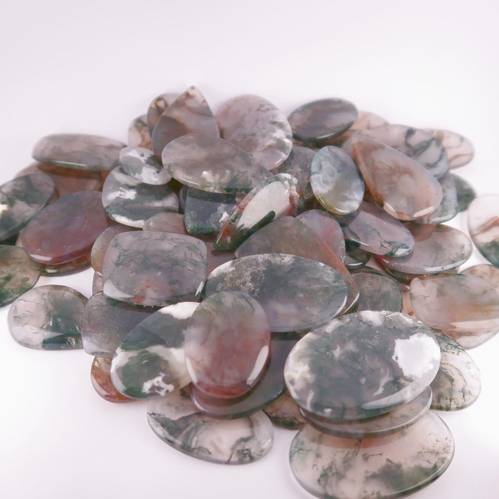 agate cabochons (green moss) (parcels)