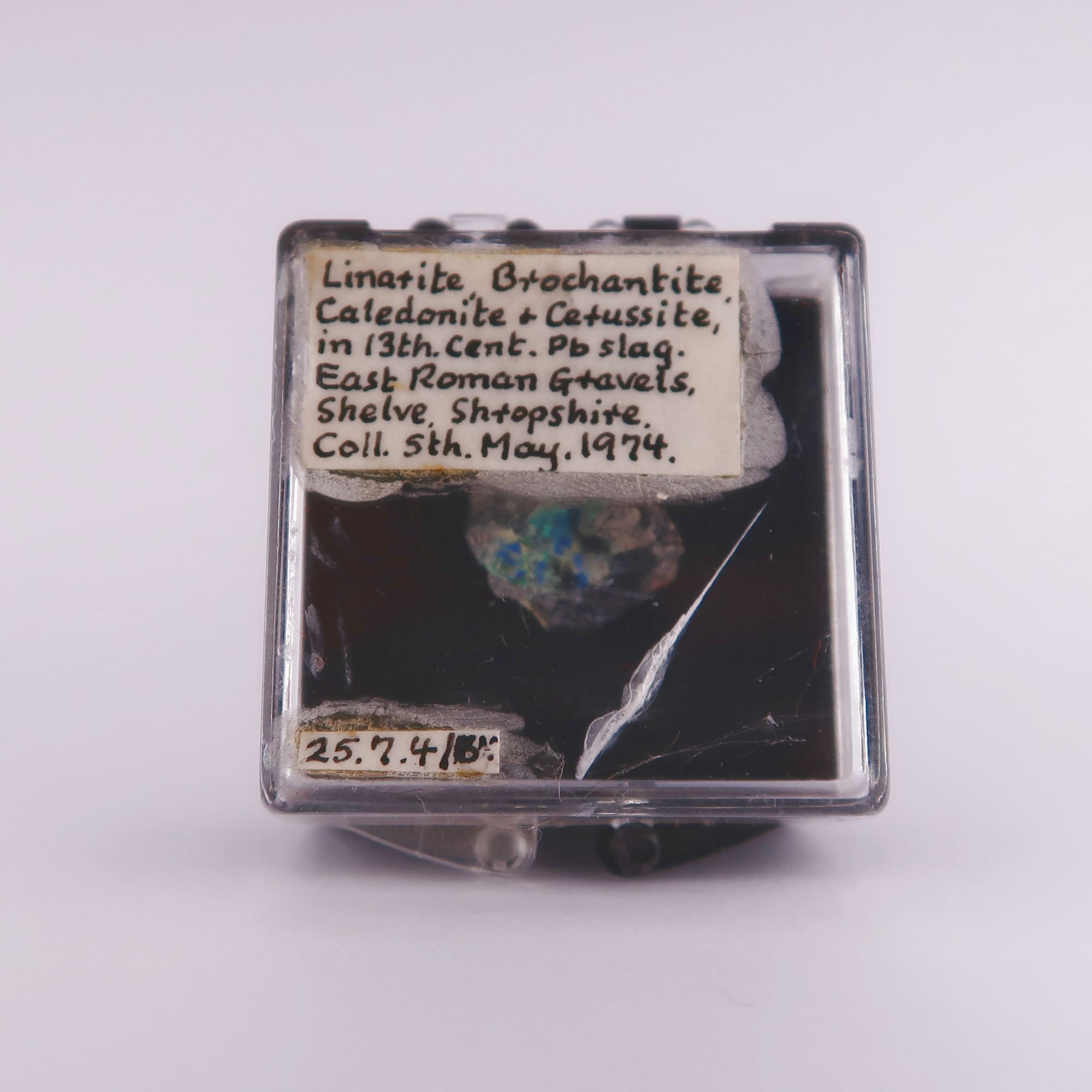 linarite, brochantite, caledonite, cerussite from east roman gravels mine, shropshire