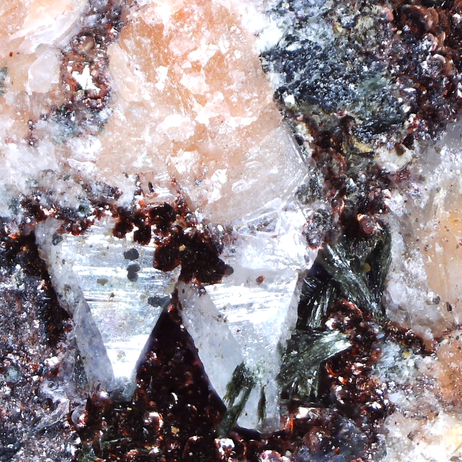 Actinolite, Hematite, Feldspar from Shap Pink Quarry, Cumbria