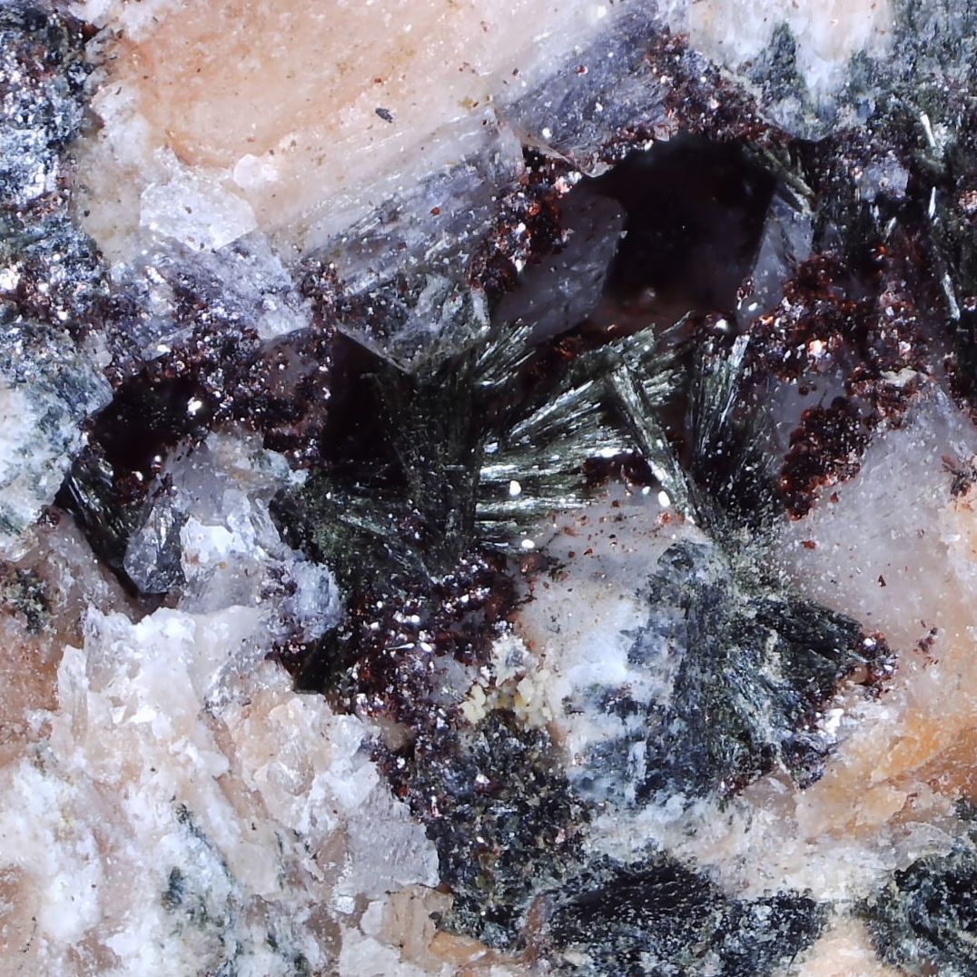 Actinolite, Hematite, Feldspar from Shap Pink Quarry, Cumbria