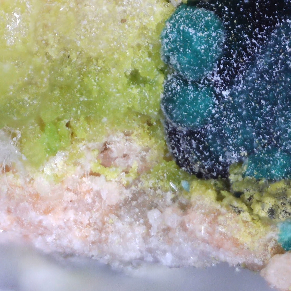 Vésigniéite and Malachite from Bardon Hill Quarry, Leicestershire