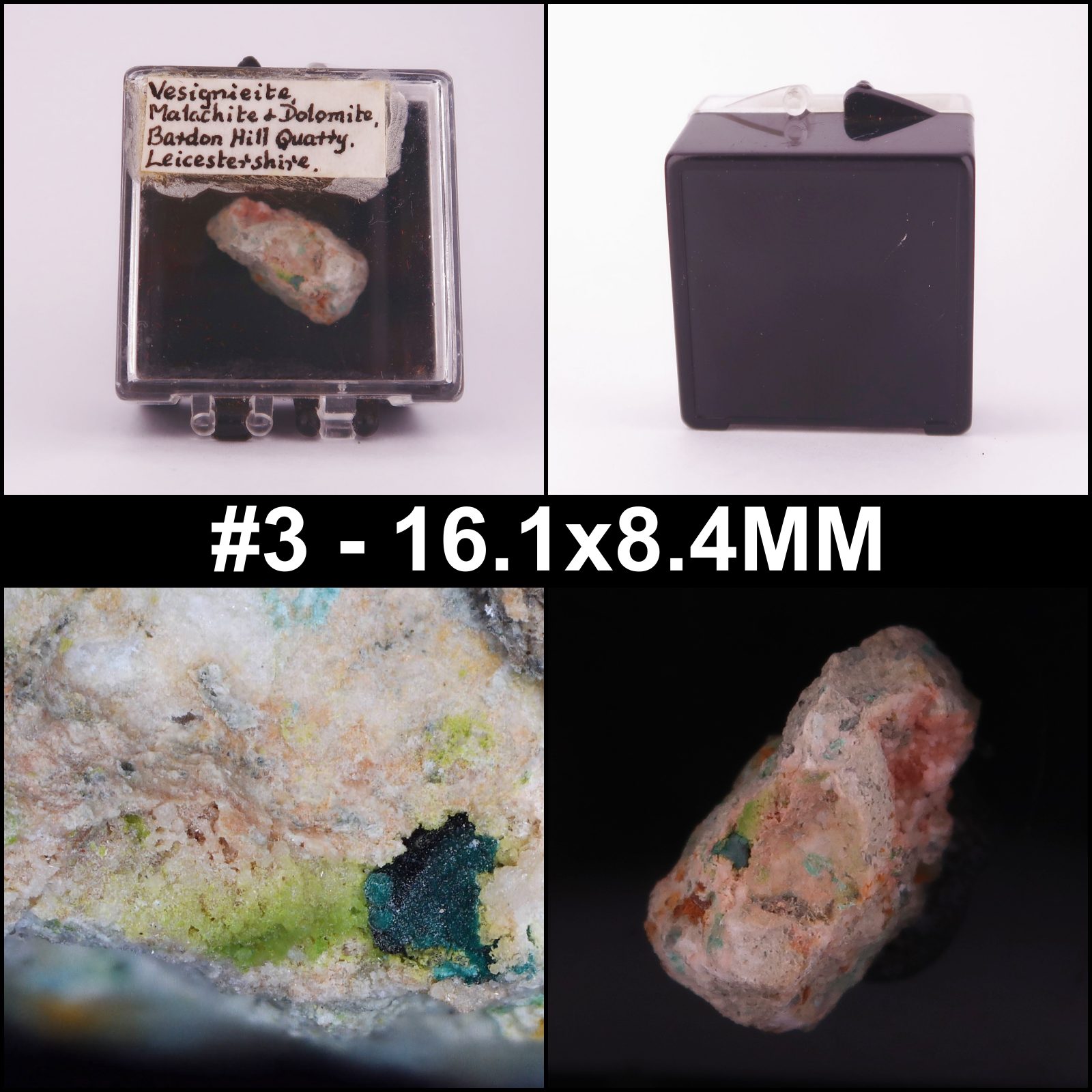 vésigniéite and malachite from bardon hill quarry, leicestershire