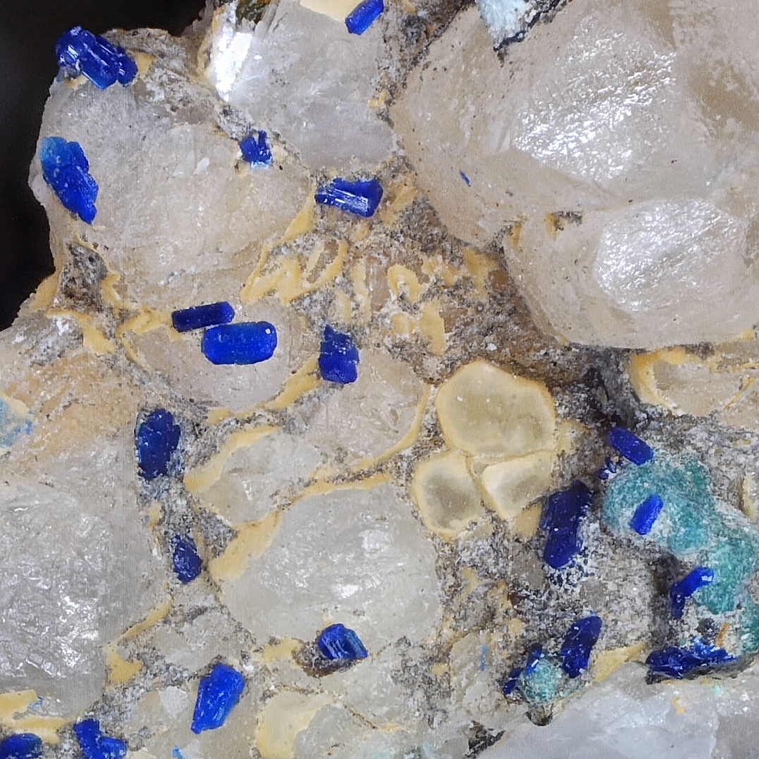 Azurite on Calcite from Ecton Mine, Staffordshire