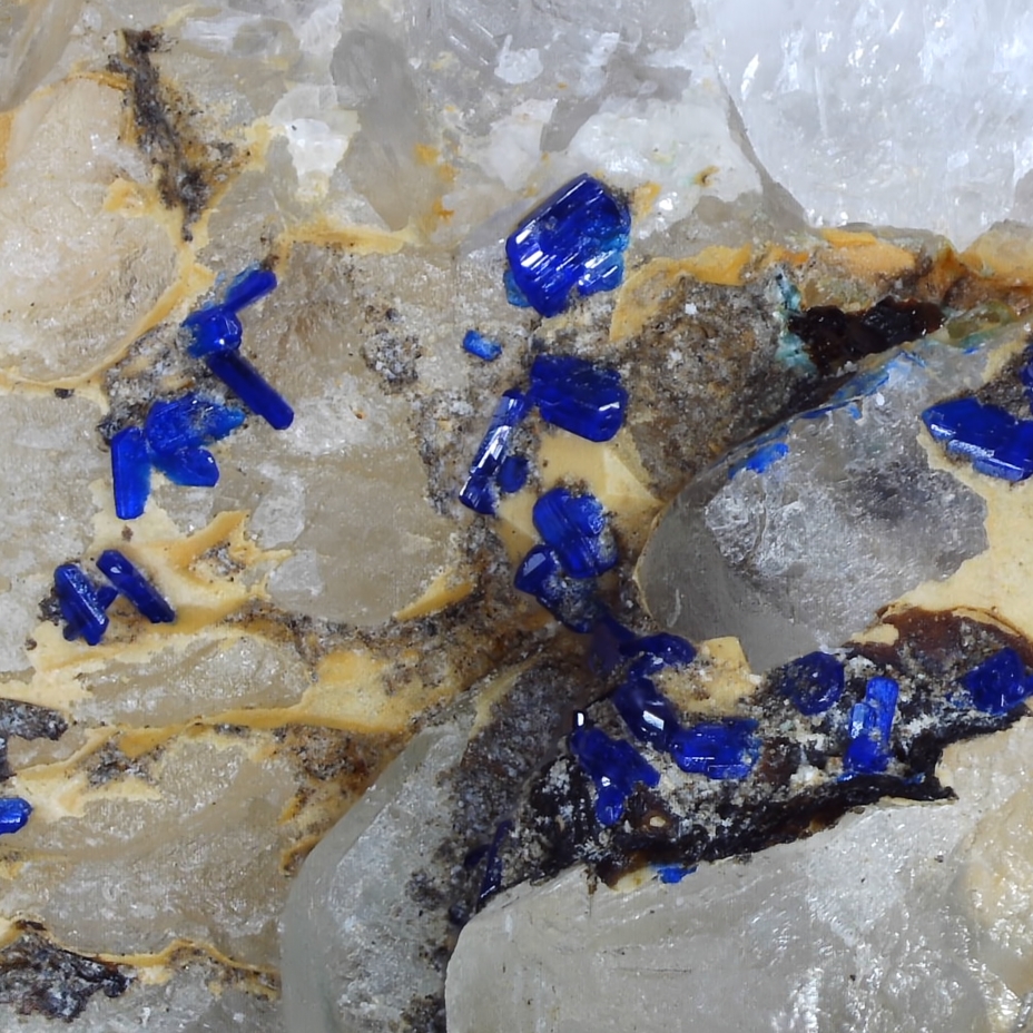 Azurite on Calcite from Ecton Mine, Staffordshire